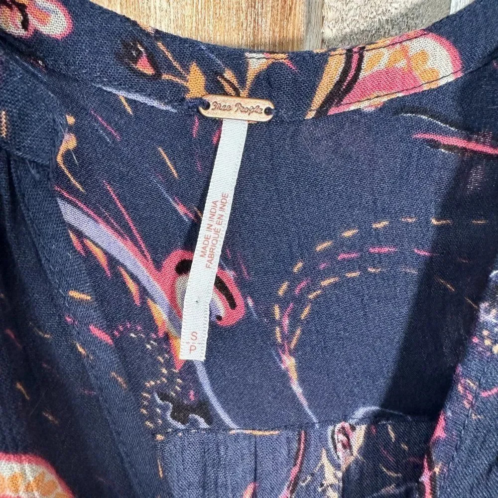 Free People Navy Floral Paisley V-Neck Tunic - Picture 8 of 11